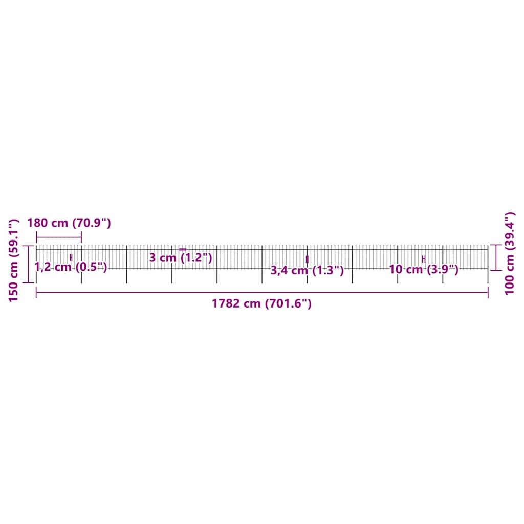 Clôture de jardin avec pointe de lance 17 xm acier noir - 1, 17 m, 1 m - number 5.