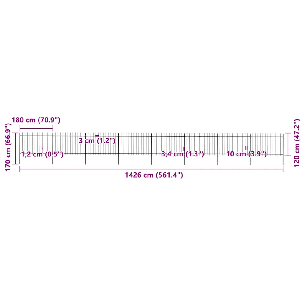 Havehegn med spydtop 13,6 x 1,2 m sort stål - number 5.