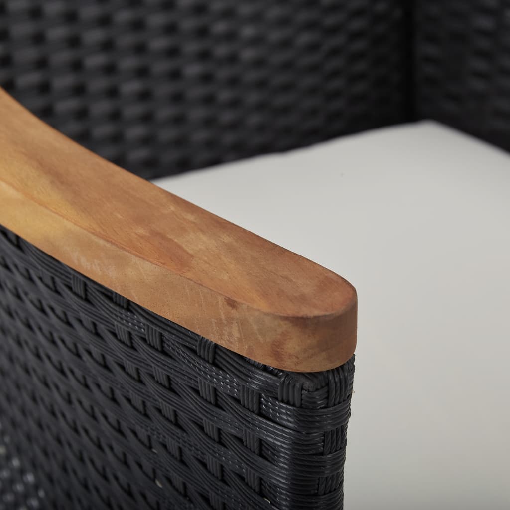 Udendørs spisebordssæt i 5 dele polyrattan og akacietræ sort - number 8.