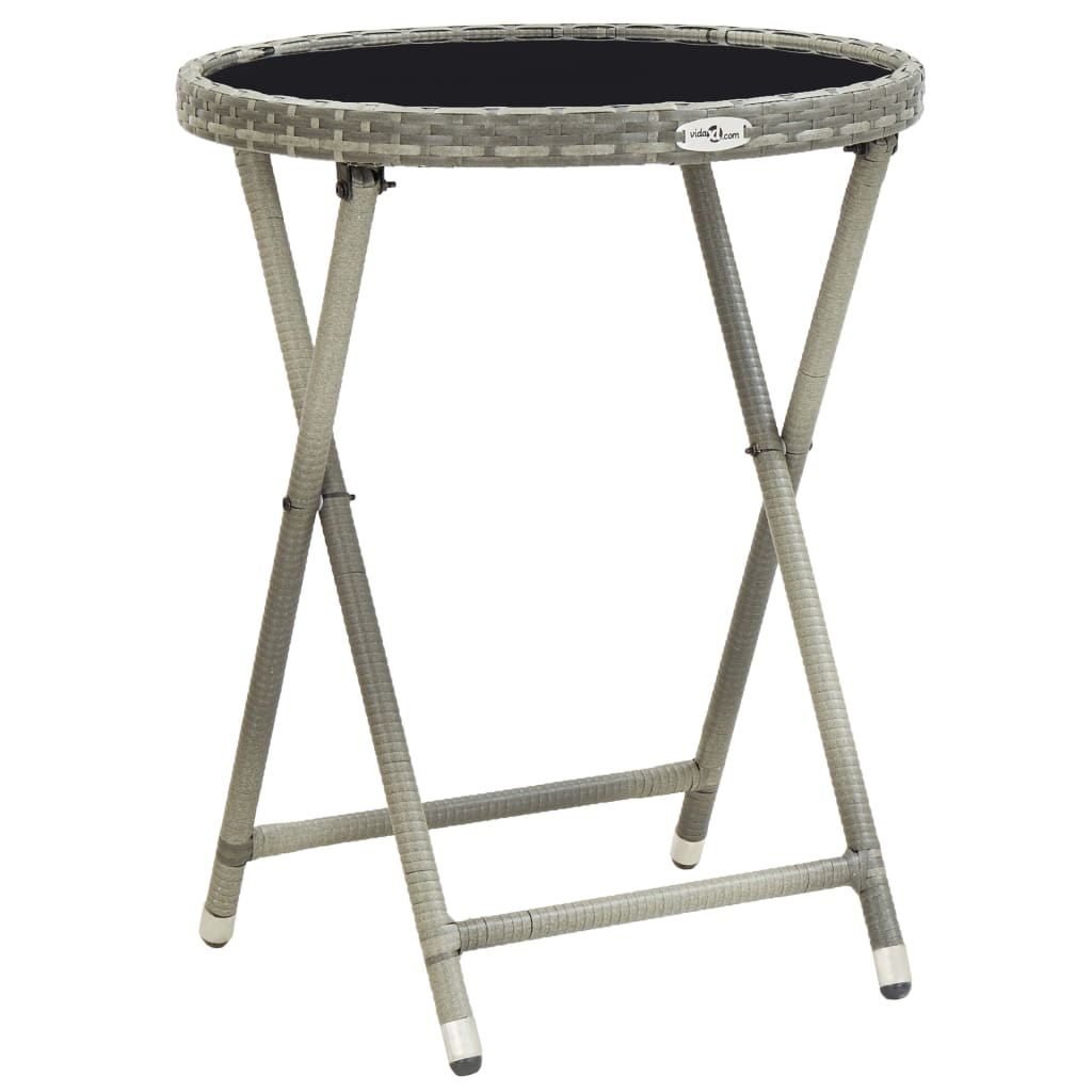 Tebord 60 cm hærdet glas og polyrattan grå - number 1.