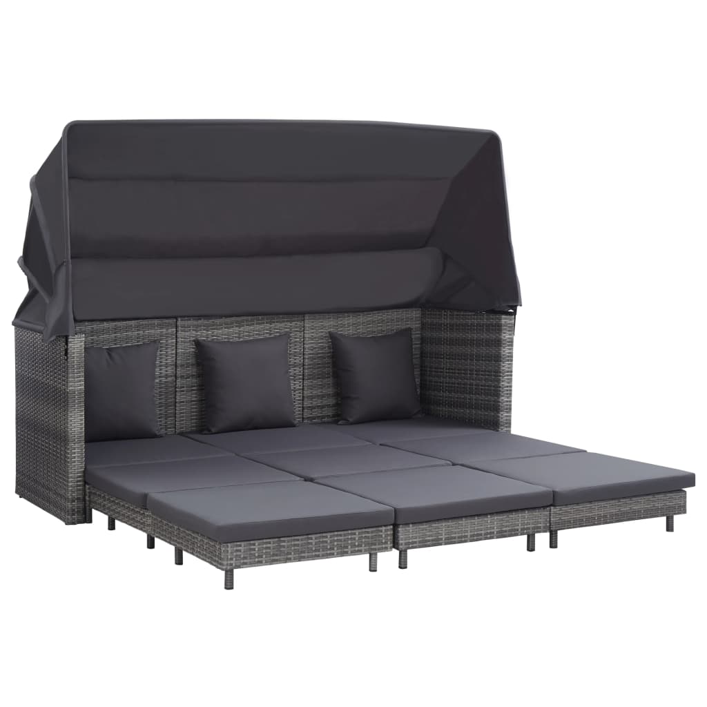 Udvidelig 3-personers sovesofa med tag polyrattan - grå, 1 - number 1.