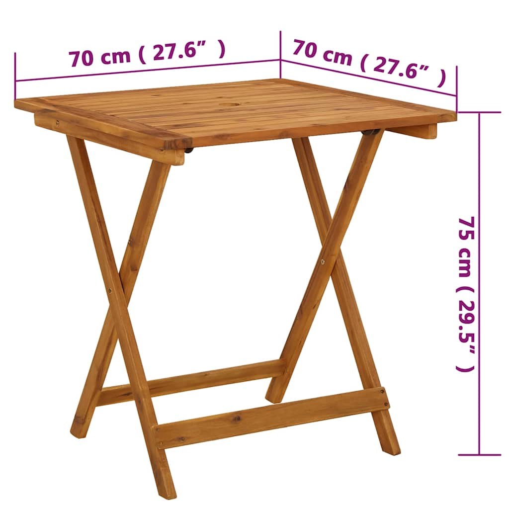 Foldbart havebord 70 x 70 x 75 cm massivt akacietræ - number 11.
