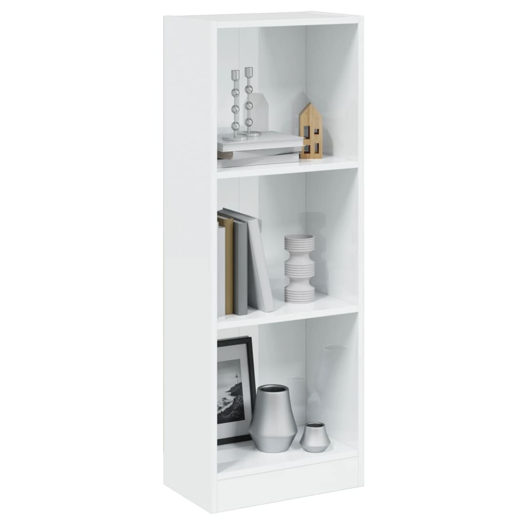 Bookcase with 3 shelves engineered wood high gloss - white high gloss, 40 x 24 x 109 cm, 1 - number 1.