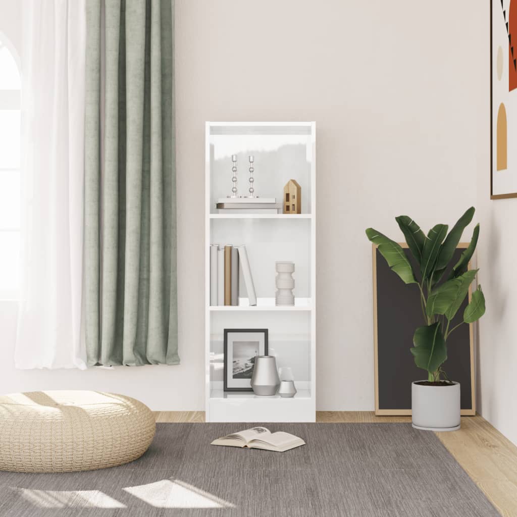 Bookcase with 3 shelves engineered wood high gloss - white high gloss, 40 x 24 x 109 cm, 1 - number 3.