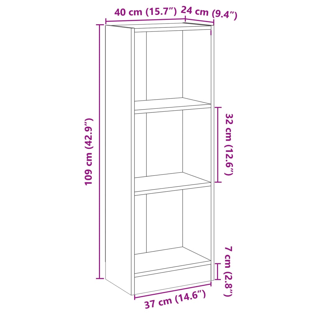 Bookcase with 3 shelves engineered wood high gloss - white high gloss, 40 x 24 x 109 cm, 1 - number 8.