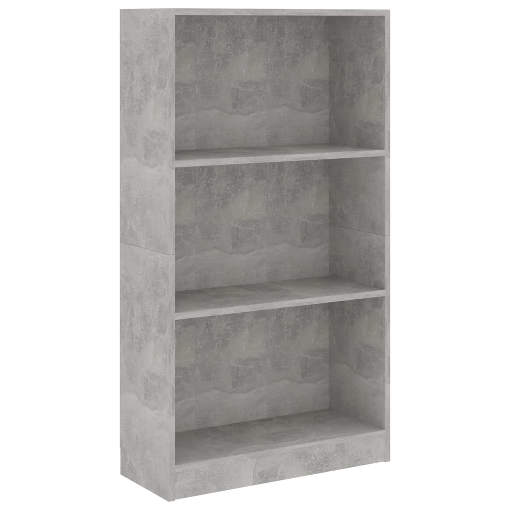 Bookcase with 3 shelves 60x24x109 cm engineered wood concrete grey - number 2.