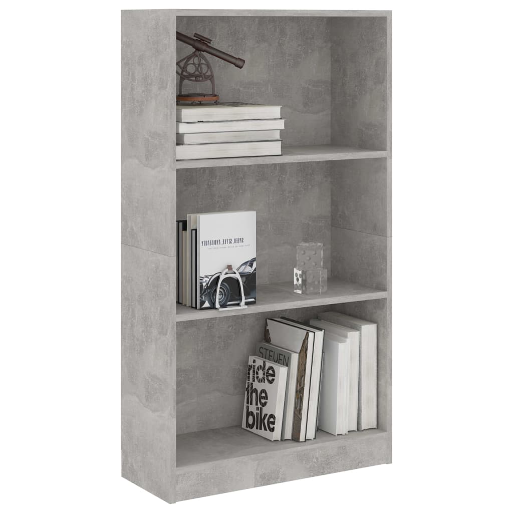 Bookcase with 3 shelves 60x24x109 cm engineered wood concrete grey - number 3.