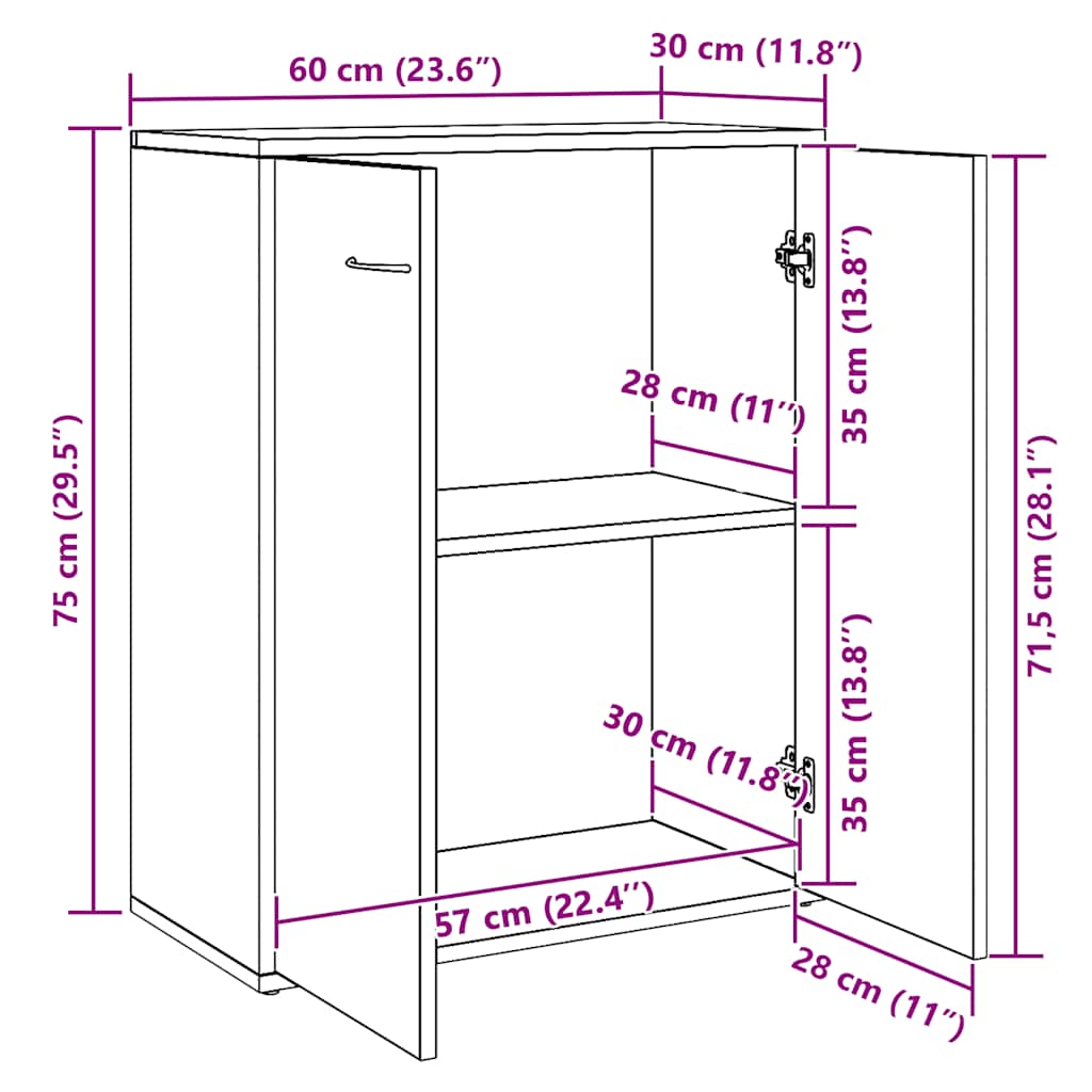 Skænk 60x30x75 cm konstrueret træ - betongrå, 1 - number 7.