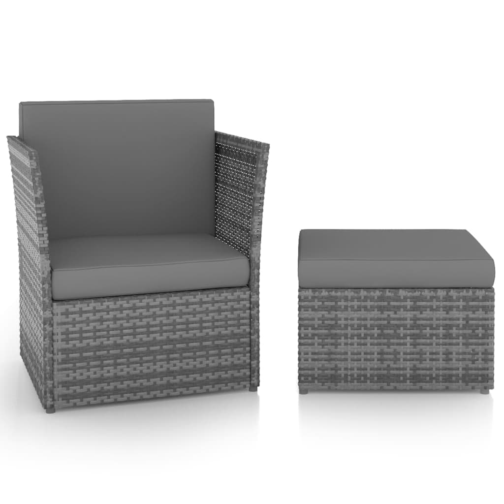 Havestol med fodskammel polyrattan antracitgrå - number 1.