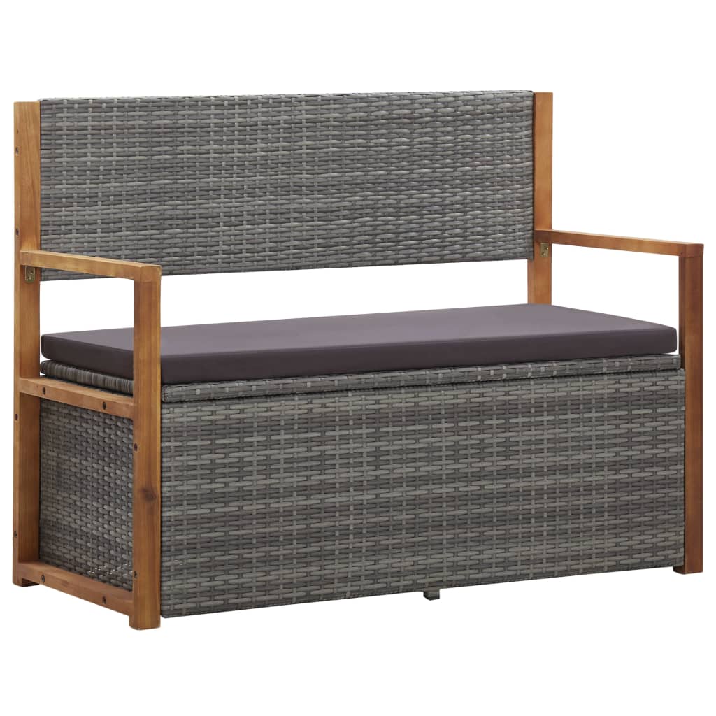 Havebænk 115 cm polyrattan og massivt akacietræ grå - number 1.