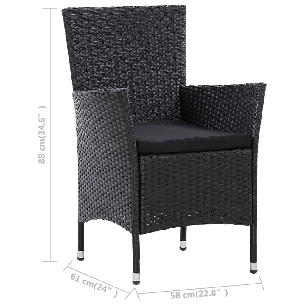 Udendørs spisebordssæt 5 dele med hynder polyrattan sort - number 12.