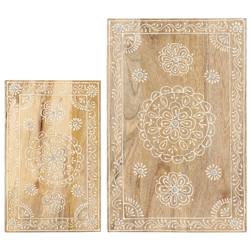 Ręcznie malowany zestaw 2 stolików kawowych z litego drewna mango - number 3.