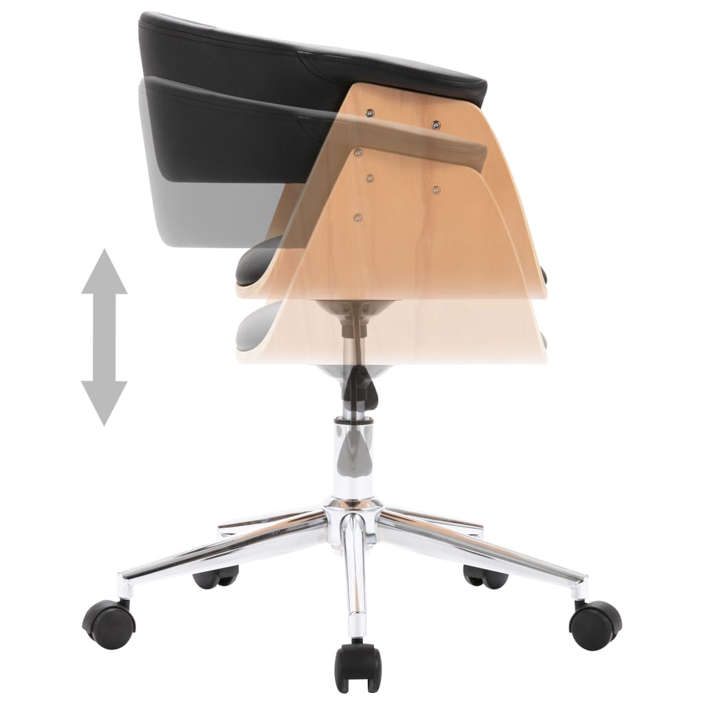 Svingbar spisebord stol bøyd tre og kunstskinn sort - number 5.