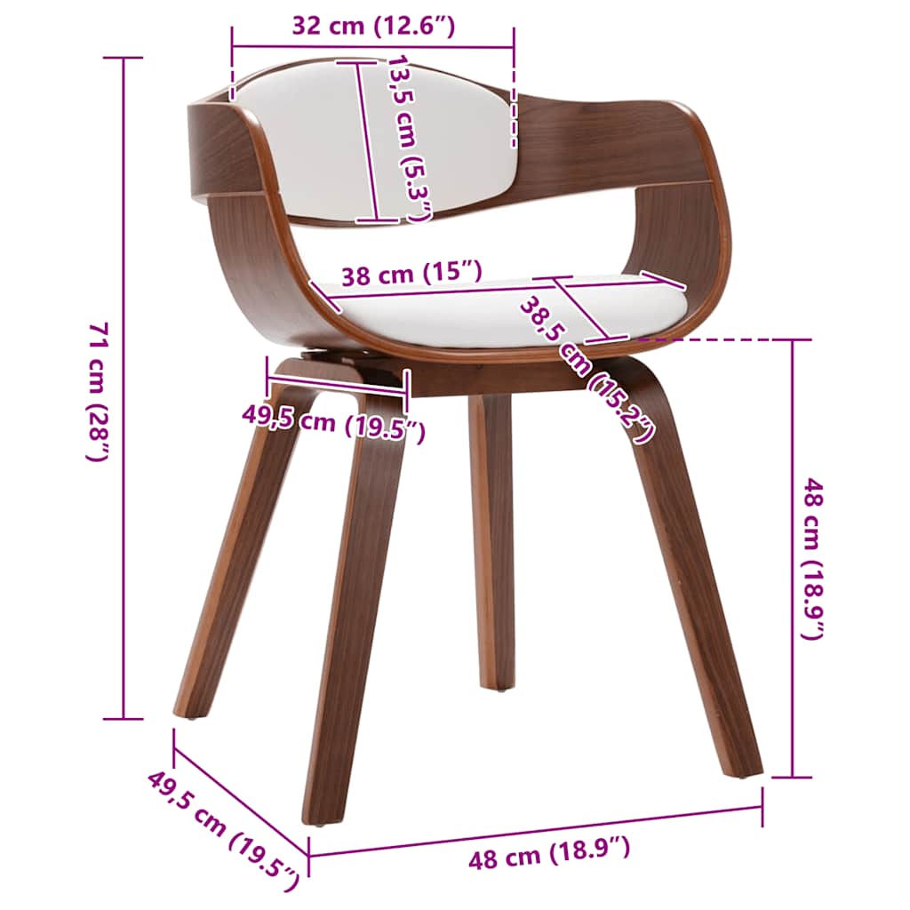Stół jadalny krzesła szt. gięte drewno i skóra ekologiczna - ciemny brąz i biel, 2 szt. - number 9.