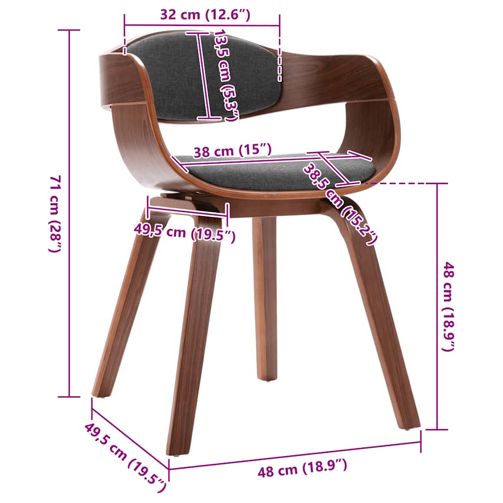 Blagovaonski stol stolice kom. savijeno drvo i siva tkanina - tamno smeđa i siva, 2 - number 9.