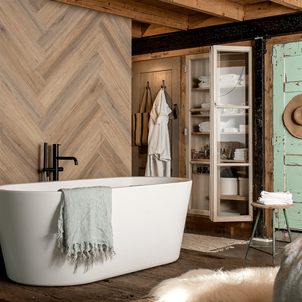 Wallart brædder med trælook naturlig egetræsstil lysebrun - number 4.