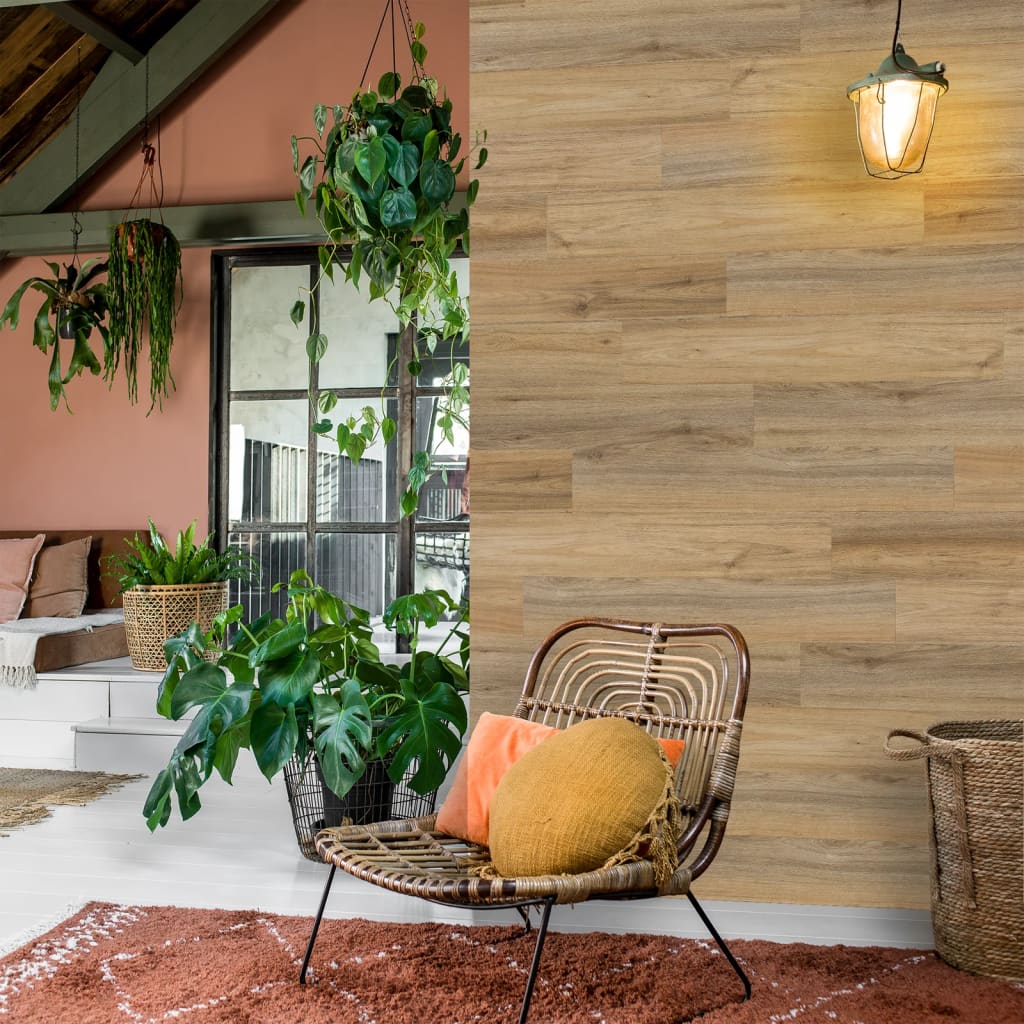Wallart brædder med trælook naturlig egetræsstil lysebrun - number 5.