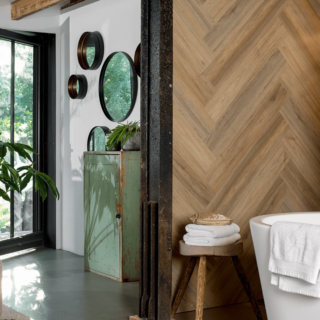 Wallart brædder med trælook naturlig egetræsstil lysebrun - number 7.