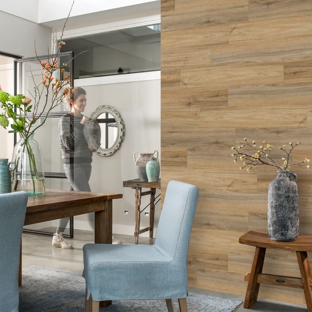 Wallart brædder med trælook naturlig egetræsstil lysebrun - number 9.