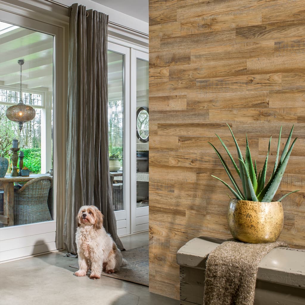 Wallart brædder med genanvendt egetræslook vintagebrun - number 6.