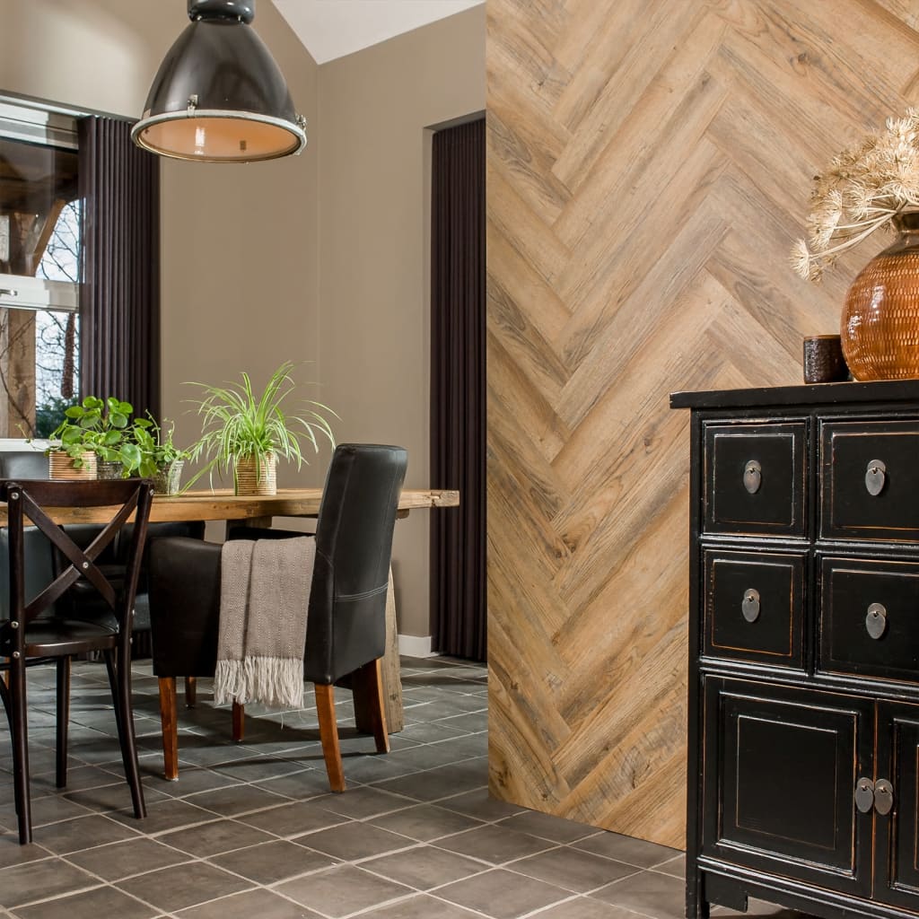 Wallart brædder med genanvendt egetræslook vintagebrun - number 5.