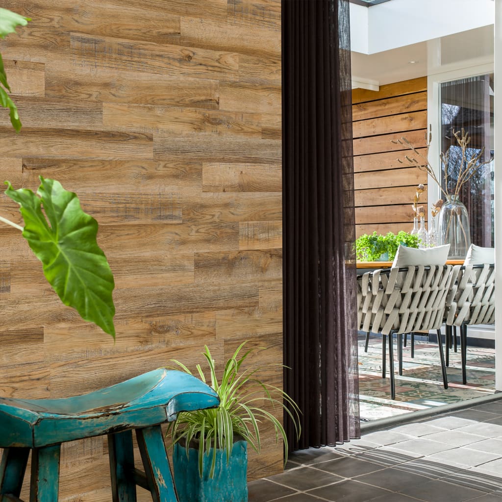 Wallart brædder med genanvendt egetræslook vintagebrun - number 8.