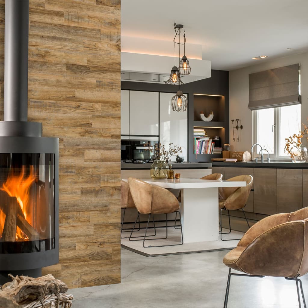 Wallart brædder med genanvendt egetræslook vintagebrun - number 7.