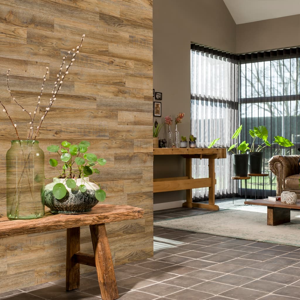 Wallart brædder med genanvendt egetræslook vintagebrun - number 9.